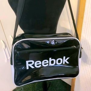 VTG Reebok Black White Patent PLeather Gym Bag